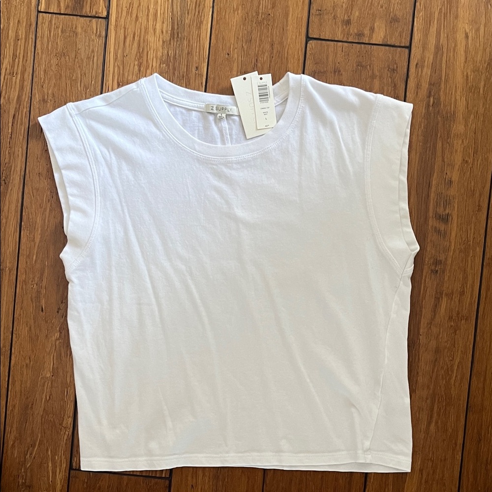 Z Supply  White Boxy Crop Muscle Tee